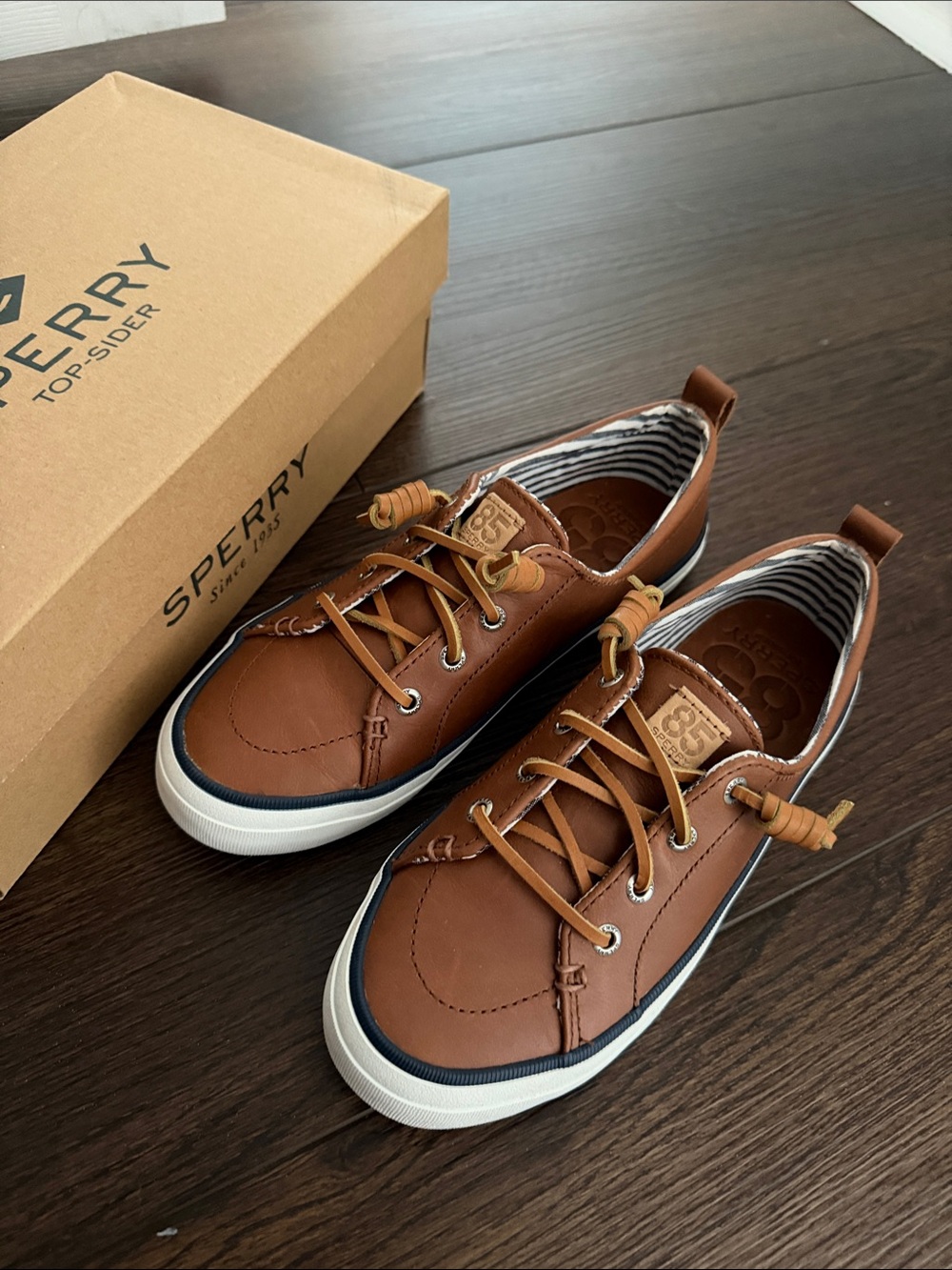 Sperry Tan/Brown Leather Lace-Up Boat Sneakers